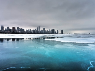 Winter lake city skyline ice - ice flo free wallpaper
