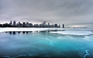 Frozen lake city skyline winter 4 - ice free wallpaper