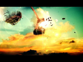 Woman flying kite bird air 3 - a painting of a woman free wallpaper