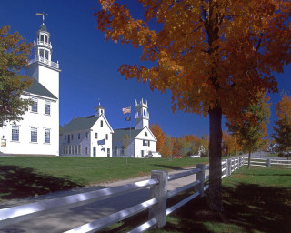 White church steeple white fence 4 - a steeple free wallpaper