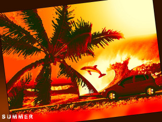 Car palm tree beach dolphin 2 - a beach free wallpaper for desktop
