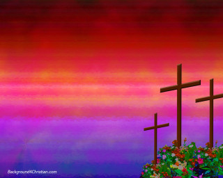 Three crosses hill flowers sunset - metaphysical painting free wallpaper