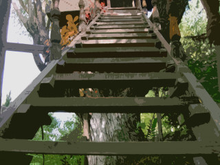 Group people stairs woods trees - folk art free wallpaper