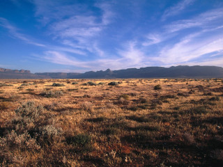 Field mountain blue sky clouds 3 - a few bush free wallpaper