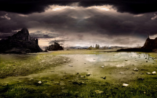 Lake castle dark sky clouds 2 - a dark sky above free wallpaper