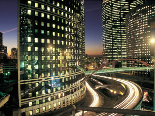 City street bridge buildings nighttime 3 - building free wallpaper