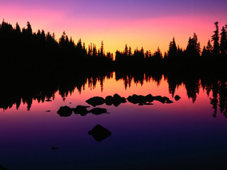 Lake rocks trees sunset purple 4 - a purple sky free wallpaper