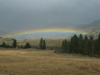 Rainbow field trees mountain dark 3 - land art free wallpaper