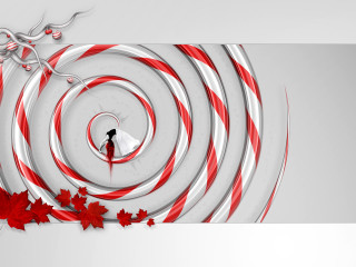 Candycane woman whitedress mapleleaf flower - a candy cane free wallpaper
