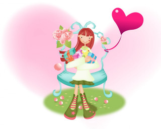 Girl chair heart balloon gift - balloon free wallpaper