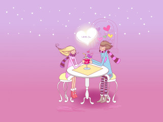 Girls table heartballoon pinkbackground hearts - free valentines wallpaper