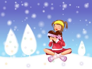 Girl sitting snow heart box - the ground holding free wallpaper