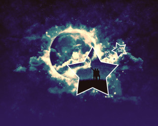 Couple hill star moon background - a couple standing free wallpaper