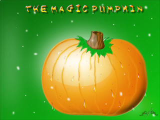Magic pumpkin green background pop - digital art free wallpaper for desktop