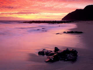 Beach rocks sunset mountain pink 2 - rock and water free wallpaper
