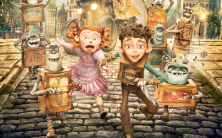Cartoon couple monsters back man - steampunk free wallpaper