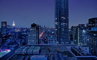 City skyline night train station 2 - a few car free wallpaper