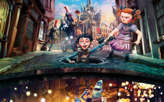 Cartoon man woman city fire - pop surrealism free wallpaper