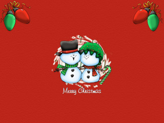 Christmas card snowmen tree red - a christmas card free wallpaper