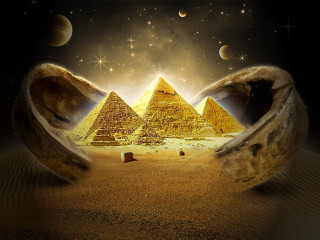 Desert pyramids moon planets night - egyptian art free wallpaper