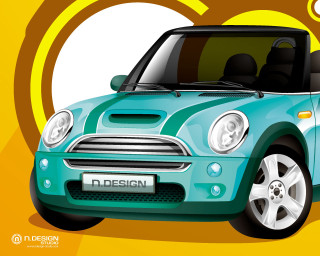 Blue mini car yellow background - a yellow circle free wallpaper