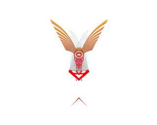 Bird wings red collar white - ribbon free wallpaper