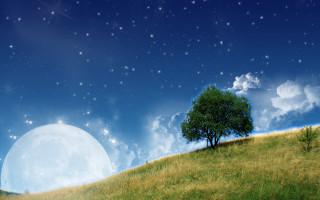 Tree hill full moon stars 6 - a full moon in the background free wallpaper for desktop