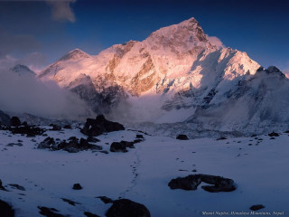 Snowy mountain dusk trail summit - dusk free wallpaper