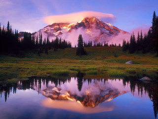 Mountain reflection water clouds sky - a reflection free wallpaper