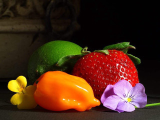 Fruits vegetables table black surface - food photography free wallpaper