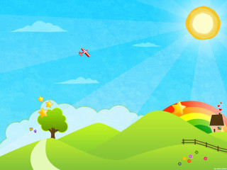 Cartoon rural landscape house plane 2 - a cartoon scene free wallpaper
