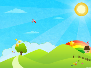 Cartoon rural landscape house plane - a cartoon scene free wallpaper
