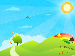 Cartoon rural landscape house plane 3 - a cartoon scene free wallpaper