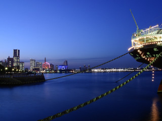 Large boat docked city night 2 - amano free wallpaper