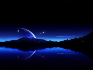 Night mountain lake crescent moon 5 - free airplane wallpaper