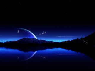 Blue night mountain lake crescent 4 - felipe seade free wallpaper