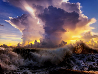 Cloud water waves sunset sky - a large cloud free wallpaper