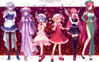 Anime girls red background hearts - a group of anime girls free wallpaper