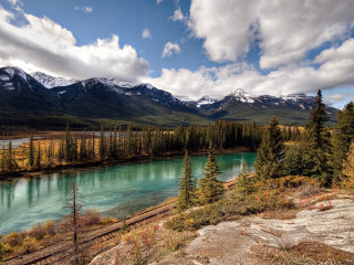 River mountains trees sky clouds 2 - douglas robertson bisset free wallpaper