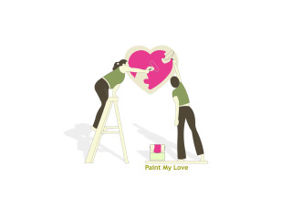Couple painting heart wall ladder 4 - free love wallpaper