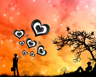 Couple tree hearts floating sky - mouth free wallpaper