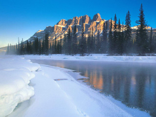 Mountain lake snow pine trees 2 - douglas robertson bisset free wallpaper