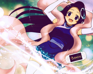 Girl cell phone cartoon character - video game free wallpaper