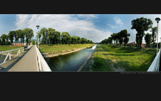 River bridge park trees grass - both side free wallpaper