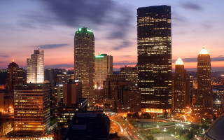 City skyline night tall buildings 10 - a green light free wallpaper