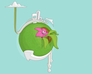 Cartoon character pink flower green 2 - golden ratio illustration free wallpaper