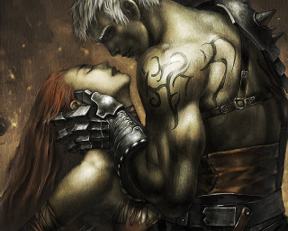Man woman painting style artwork - the others head and the other free wallpaper