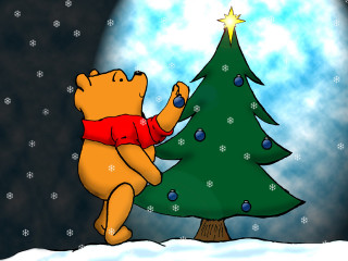 Cartoon bear christmas tree star - a red sweater free wallpaper