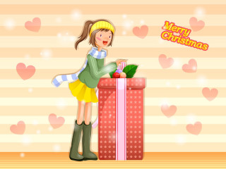 Christmas girl opening present merry - a merry christmas free wallpaper