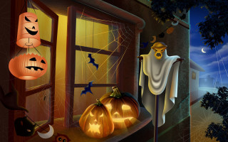 Halloween window decorations ghost cat - lyco art free wallpaper